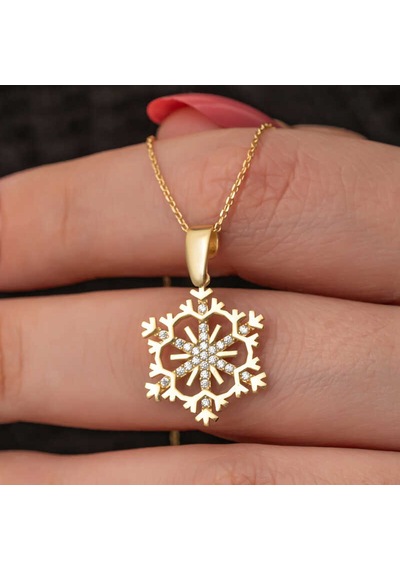 Gümüş Gold Kar Tanesi Kadın Kolye Altın