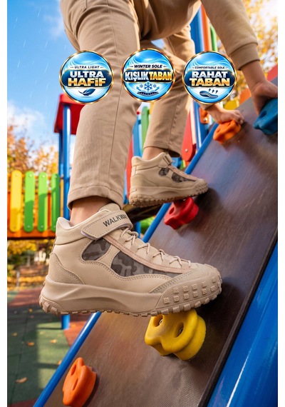 Walkway Bej Cırt Bantlı Kauçuk Tabanlı Erkek Çocuk Sneaker Bot Nexo 2280