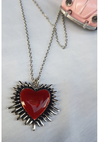 Kırmızı Mineli Thorn Heart Kolye Gümüş