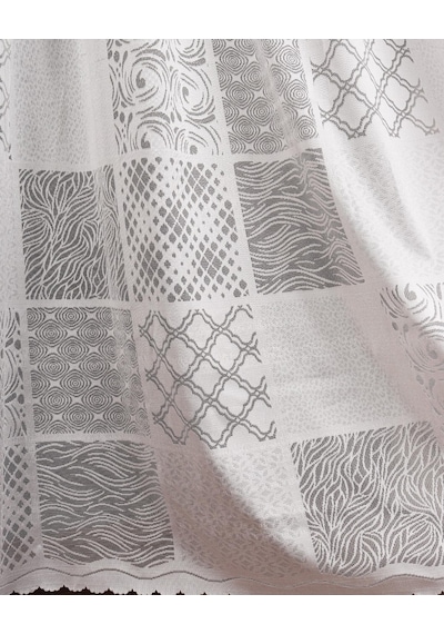 Taç Patchwork Desen Örme Tül Perde, 1/3 Sık Pile, Tek Kanat, Ekru