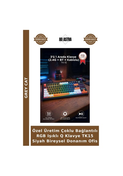 Özel Üretim Çoklu Bağlantılı Rgb Işıklı Q Klavye Tk15 Siyah Bireysel Donanım Ofis