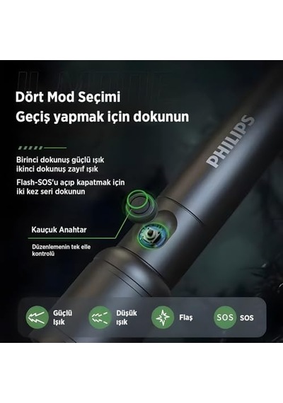 250 Lümen 5w Led El Teleskopik Zoom Sos Modlu Metal Gövdeli Şarj Edilebilir Uzun Menzilli Çok Renkli