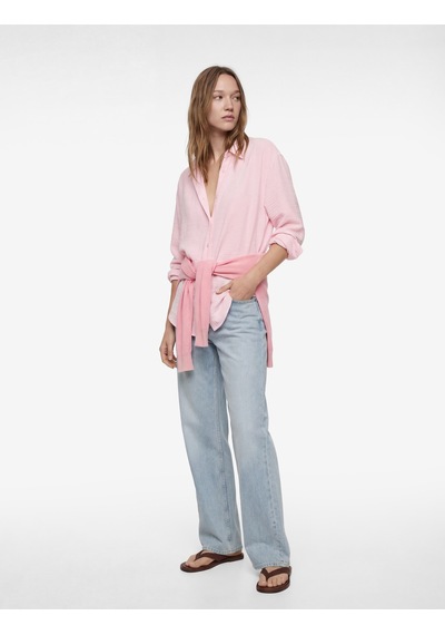 Koton Uzun Kollu Klasik Yaka Düğmeli Oversize Gömlek Pembe 6sal60067ıw Gül