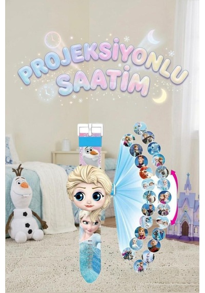 Frozen Karlar Ülkesi Elsa Ve Anna Karakterli 24 Farklı Görüntü Projeksiyonlu Çocuk Kol Saati