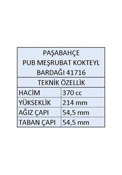 41716 Pub Uzun Meşrubat,kokteyl,sunum,long Drinks,collins Bardağı 370cc - 21,4 Cm - 6 Adet Şeffaf