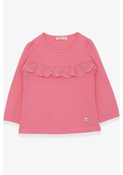 Breeze Kız Çocuk Uzun Kollu Tişört Fırıfırlı 3-8 Yaş, Pembe