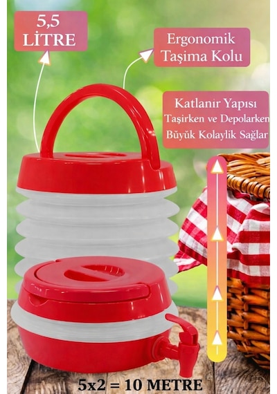 Outdoor Musluklu Katlanır Su Bidonu Akordiyon Kamp Çeşme Piknik Damacana Içecek Şişesi Kova Kırmızı Katlanabilir Su Sebilir Taşınabilir Matara Kırmızı Kırmızı