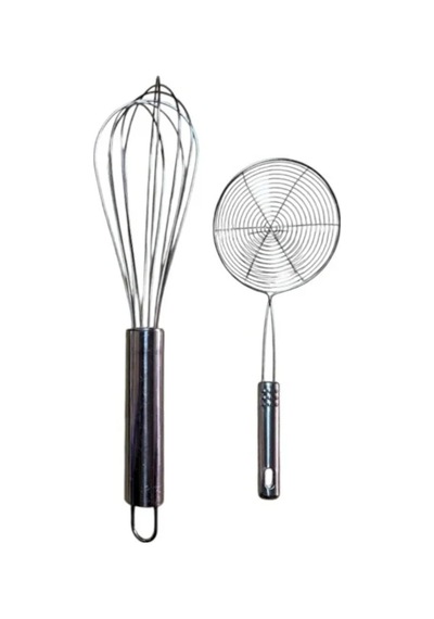 Metal Mutfak Seti 2 Li 30 Cm Çelik Çırpıcı + 16 Cm Metal Saplı Kevgir Süzgeç Seti Diğer