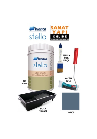 Stella Boya 4 Parçalı Set 1lt Boya - Boya Tavası- Stella İpek Fırça - Kadife Rulo Diğer