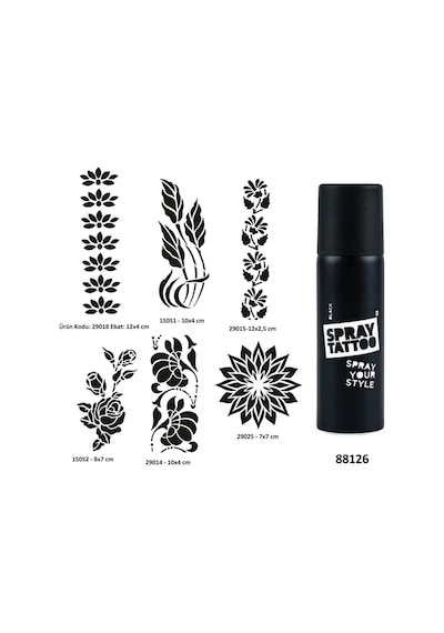 Çiçek Desenleri Spray Tattoo Geçici Dövme Yapma Seti Dark Siyah