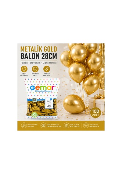 Gm-110-39 Metalik - Altın Balon 11&amp Apos &amp Apos - 28cm - 100 Parça Bx40 Diğer