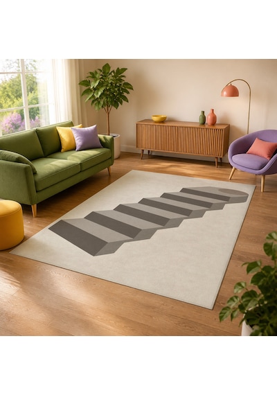 Kartela Halı Basamak Merdiven Desenli Modern Halı Açık Gri Kaymaz Taban 160x240 Cm