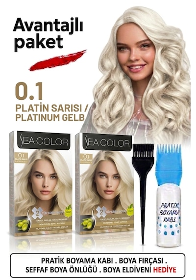 Sea Color Set Saç Boyası 0.1 Platin Sarısı 2 Li 2 Kutu+pratik Boya Kabı