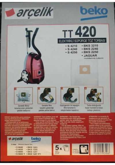 20 Adet Arçelik Uyumlu Beko Tt420 Elektrikli Süpürge Toz Torbası