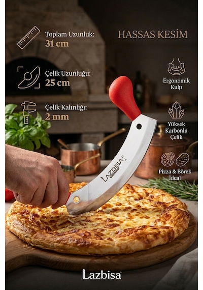 Silver Serisi Pizza Börek Pide Kıyma Bıçağı Kıyma Mutfak Bıçak Mf Kırmızı