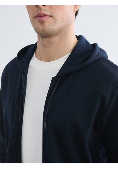 Lcwaıkıkı Basic Lacivert Kapüşonlu Erkek Fermuarlı Sweatshirt