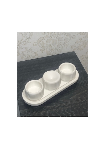 Modern Tütsülük Ve Mumluk 4 Lü Set 3d Baskı Dekoratif Ev & Masaüstü Aksesuarı Beyaz