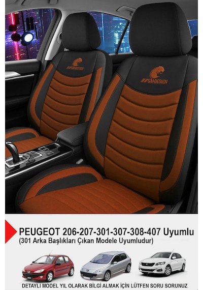 Panther Serisi Keten Kumaş Oto Koltuk Kılıfı Peugeot 206-207-208-306-307-407- Uyumlu Taba