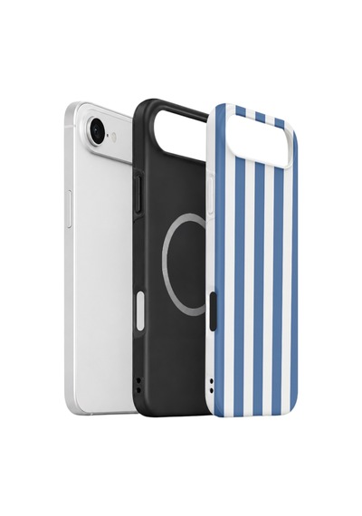 Apple iPhone Uyumlu 17 Air Vorian Çift Katmanlı Magsafe Kılıf Blue Marina Stripe
