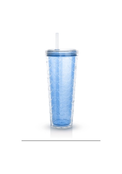Sparkle Pipetli Renkli Bardak 750 Ml Kapaklı Sunum Bardağı ,meşrubat Bardağı Mavi