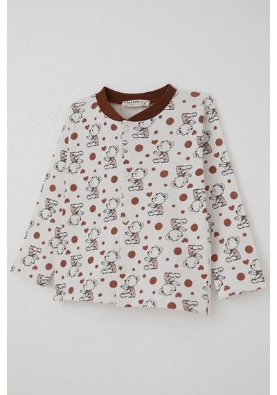 Breeze Erkek Bebek Pijama Takımı Bebek Sevimli Ayıcık Desenli 4 Ay-1 Yaş, Ekru Ekru