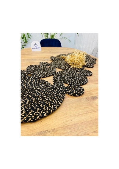 Jüt, Hasır,sarmal Model, Dekoratif Masa Örtüsü, Runner 40x110 Cm, Sehpa Örtüsü, Bohem Tarzı Jüt Siyah Jüt Siyah