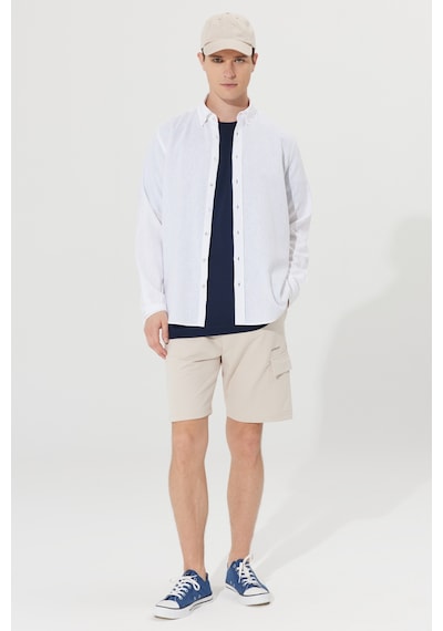AC&Co / Altınyıldız Classics Erkek Comfort Fit Rahat Kesim Düğmeli Yaka Keten Gömlek Beyaz AC&Co / Altınyıldız Classics Erkek Comfort Fit Rahat Kesim Düğmeli Yaka Keten Gömlek Beyaz