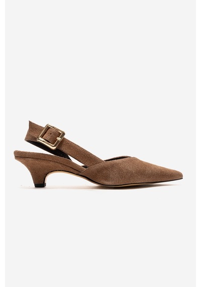 Luvishoes Dıorıs Toprak Süet Hakiki Deri Kadın Kısa Topuklu Ayakkabı Taş