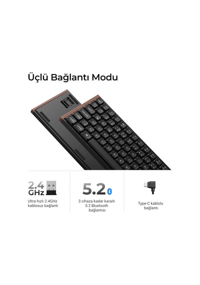 Milk Süt Pom Brown Switch K3 Ultra 8k, 2,4 Ghz Kablosuz Bağlantı Özel Mekanik Klavye K3u-h3p-tr