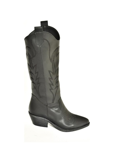 Fox Shoes T404401209 Siyah Kovboy Model Kadın Çizme Siyah-Suni Deri