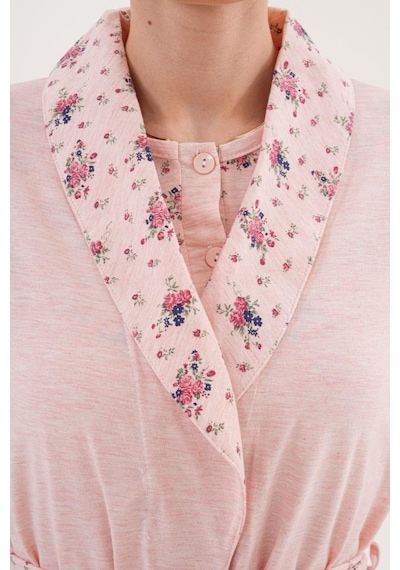 Mecit Pijama Mecit 6320 Pudra Büyük Beden Kadın Sabahlık Pijama Gecelik Set Pudra