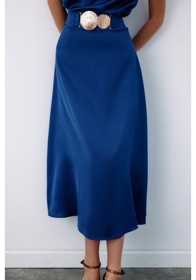 Sateen Kemer Aksesuarlı Kloş Etek - Lacivert-135073 Lacivert