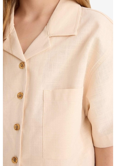 DeFacto Kız Çocuk Cropped Fit Keten Kısa Kollu Gömlek D7638A825SMER42