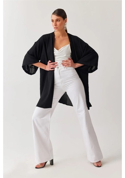Woddi Trend Yüksek Bel Wide Leg Beyaz Palazzo Pantolon Bol Paça Jeans 1 Beden Büyük Alınız