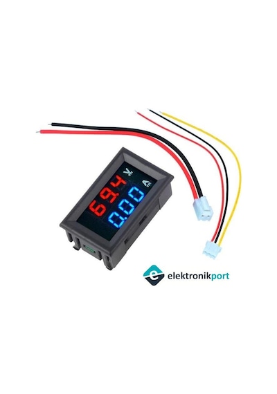 Elektronikport-Dijital Voltmetre Ampermetre Dc 100V 10A 0.56 İnch (Mavi + Kırm