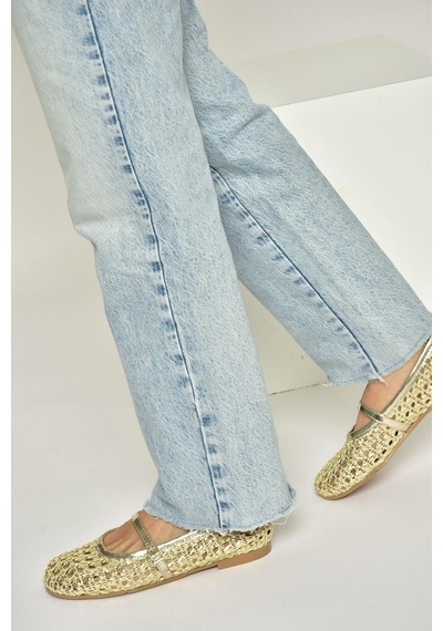 Fox Shoes Y267272709 Altın Örgü File Görünümlü Kadın Babet Altın