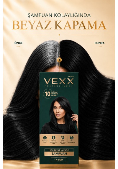 Vexx Professional Beyaz Kapatıcı Pratik Boya Şampuan Siyah 1.0 Amonyaksız Formül 300 Ml.