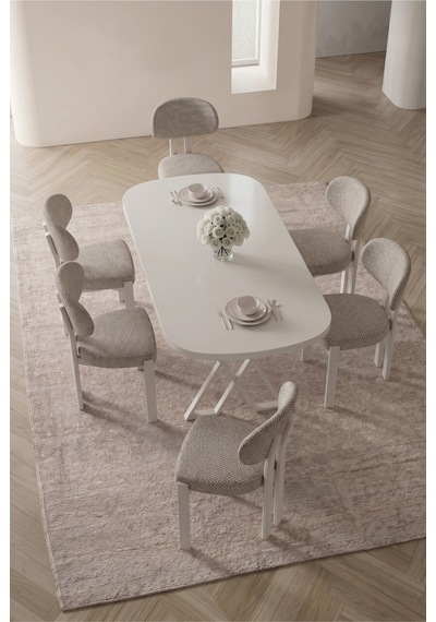 Opss 90x168 Beyaz Mdf Masa, Metal X Ayak, Metal Sandalye, 6 Kişilik Mutfak Masası Takımı Ve Yemek Masası Takımı Krem Opss 90x168 Beyaz Mdf Masa, Metal X Ayak, Metal Sandalye, 6 Kişilik Mutfak Masası Takımı Ve Yemek Masası Takımı Krem
