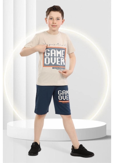 Veramoni Game Over Baskılı Yazlılk Çocuk Kısa Kollu Şortlu Bisiklet Yaka Tişört Alt Üst Takım Lacivert