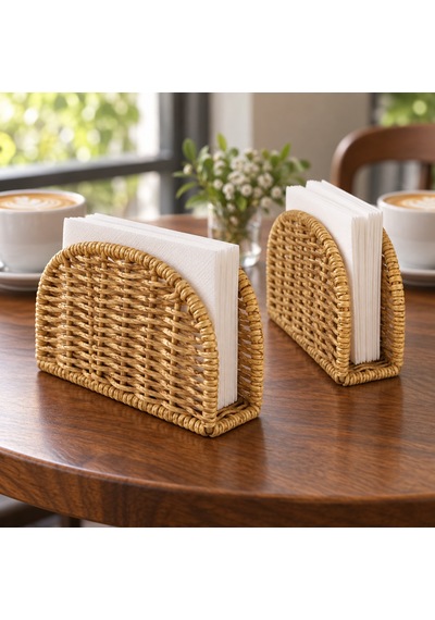 Rattan Peçetelik - İkili Kahverengi