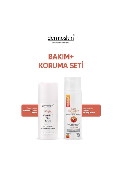 Dermoskin Su Bazlı Yüz Güneş Kremi SPF50 50 ML + Be Bright Vitamin C Plus Cream 33 ML