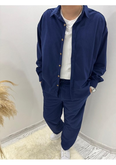 La Boum Kadife Gömlek Pantalon İkili Takım - Rahat Kesim Lacivrert