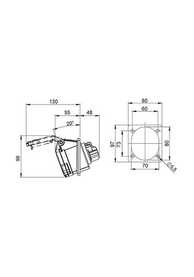 Mete Enerji 5x32a. Ip44 Makine Prizi -eğik- Vidalı Bağl. 406521v