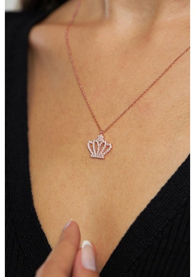 Roza Silver Zirkon Taşlı Rose Taç Model Gümüş Kolye Rn10128