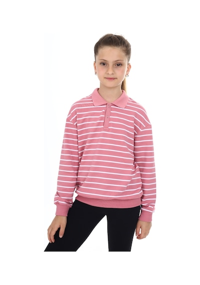 Toontoy Kız Çocuk Çizgili Sweatshirt Gülkurusu