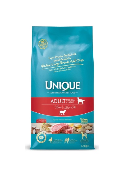 Unique Orta Ve İri Irk Yetişkin Köpek Maması Kuzu Etli 12 Kg