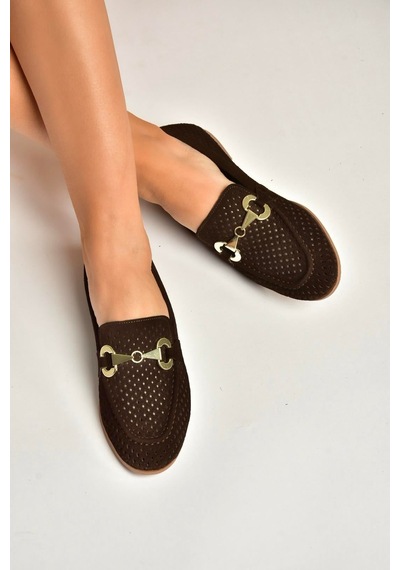 Fox Shoes Y291262402 Kahverengi Süet Toka Detaylı Kadın Babet Kahverengi
