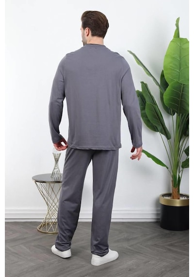 Madmext Füme Düğmeli Yaka Erkek Pijama Takımı E7333 Füme