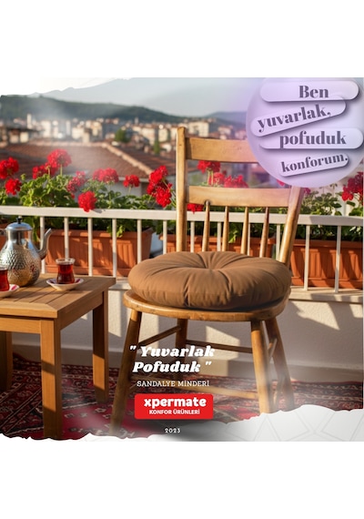 Pofuduk Yuvarlak Sandalye Minderi Mutfak, Balkon, Bahçe Dekoratif Oturma Minderi Yumuşak Dolgu Kahverengi