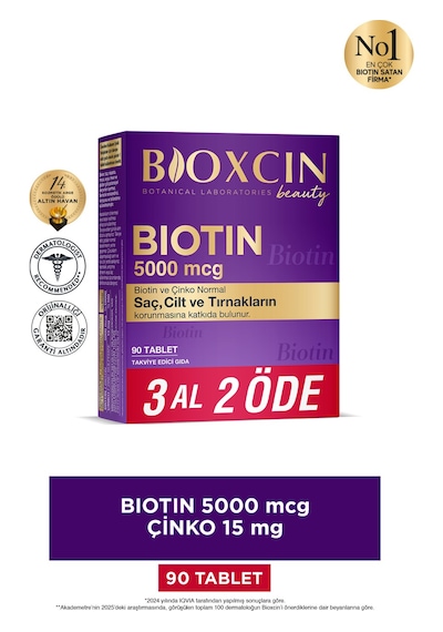 Biotin 5000 Mcg 90 Tablet Saç Tırnak Vitamini Çinko Takviyeli